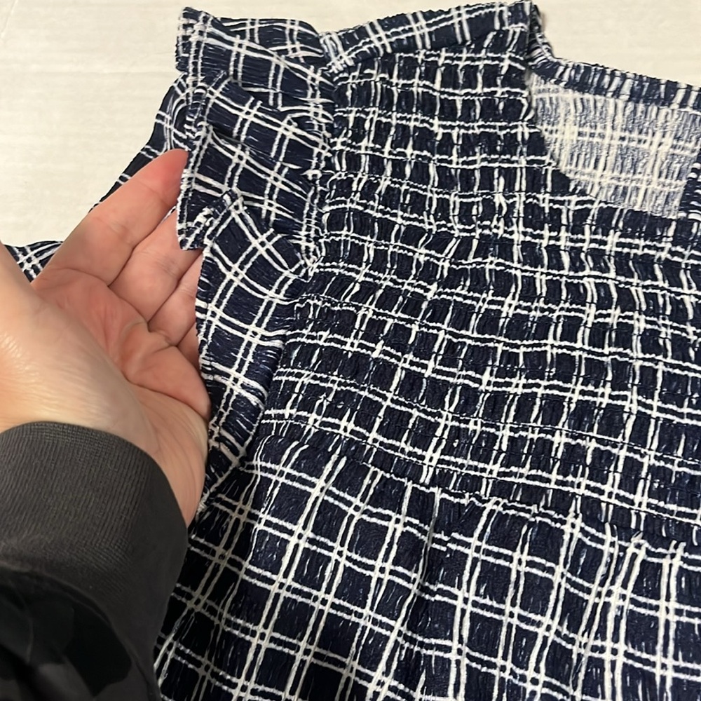 LOFT Navy Blue and White Ruched Top Ruffle Blouse - Picture 3 of 3
